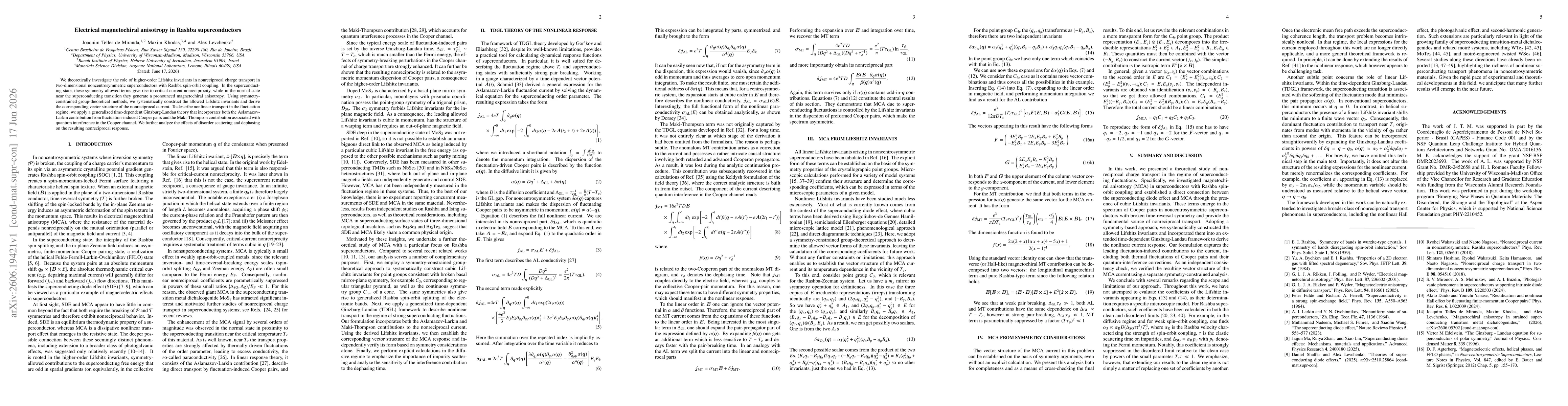 Thumbnail for Electrical magnetochiral anisotropy in Rashba superconductors