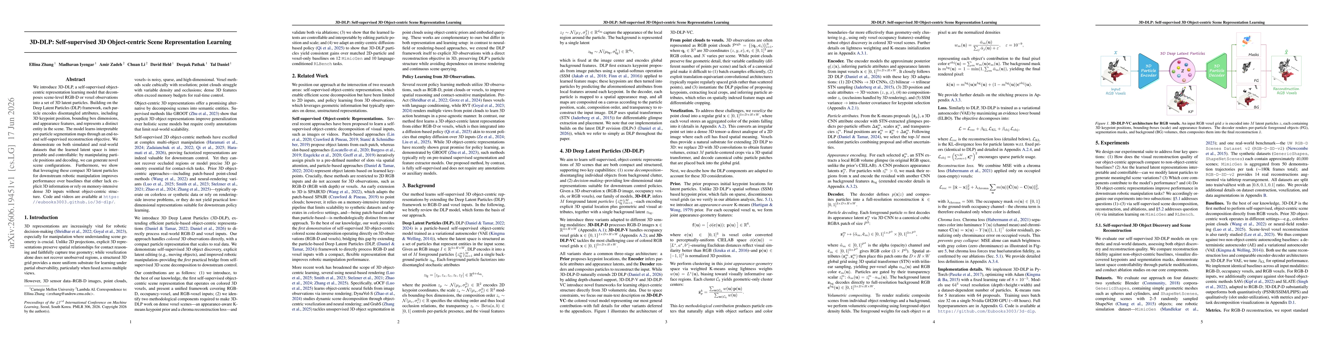 Thumbnail for 3D-DLP: Self-Supervised 3D Object-Centric Scene Representation Learning