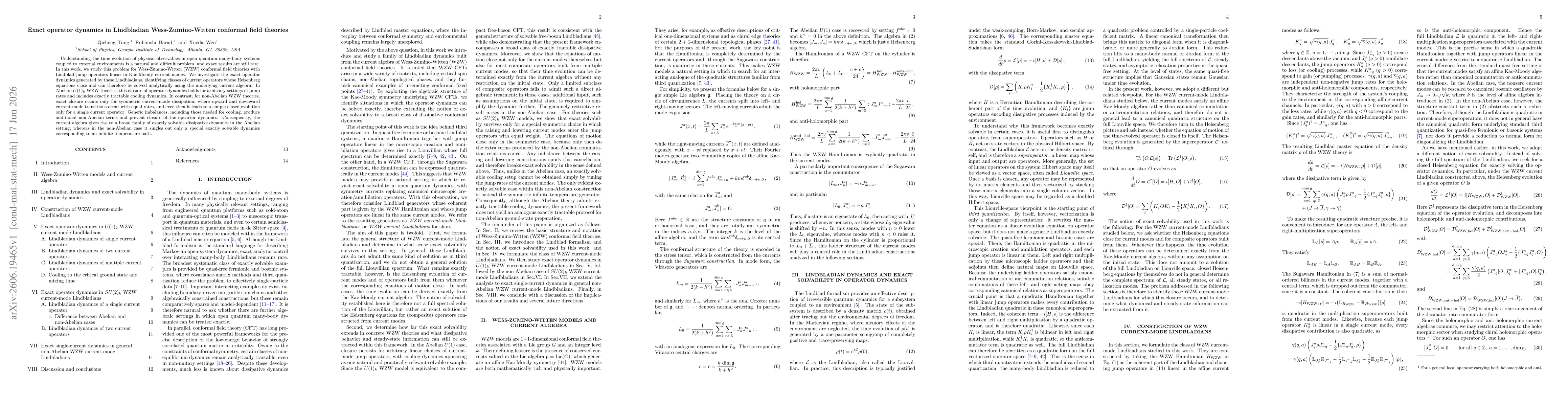 Thumbnail for Exact operator dynamics in Lindbladian Wess-Zumino-Witten conformal field theories