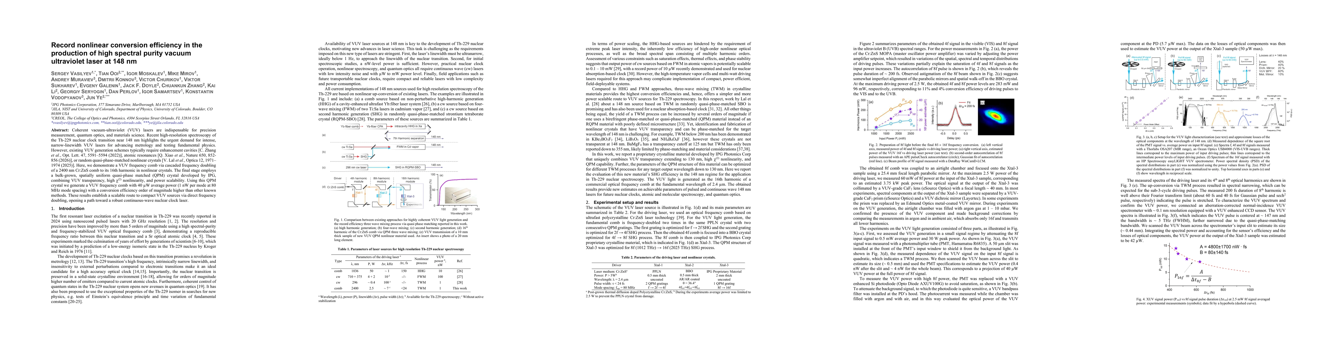 Thumbnail for Record nonlinear conversion efficiency in the production of high spectral purity vacuum ultraviolet laser at 148 nm