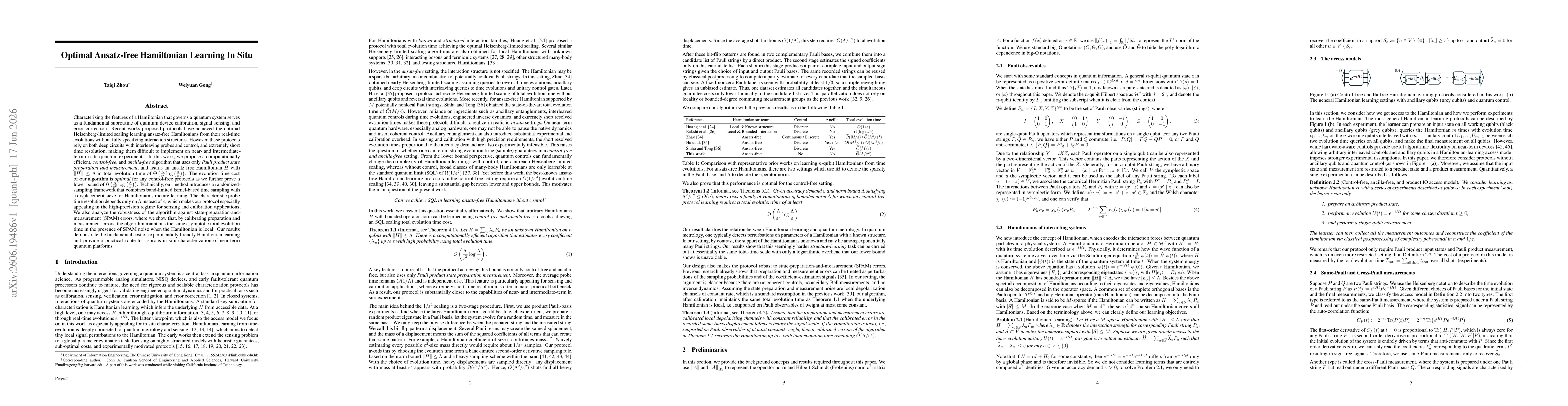 Thumbnail for Optimal Ansatz-free Hamiltonian Learning In Situ
