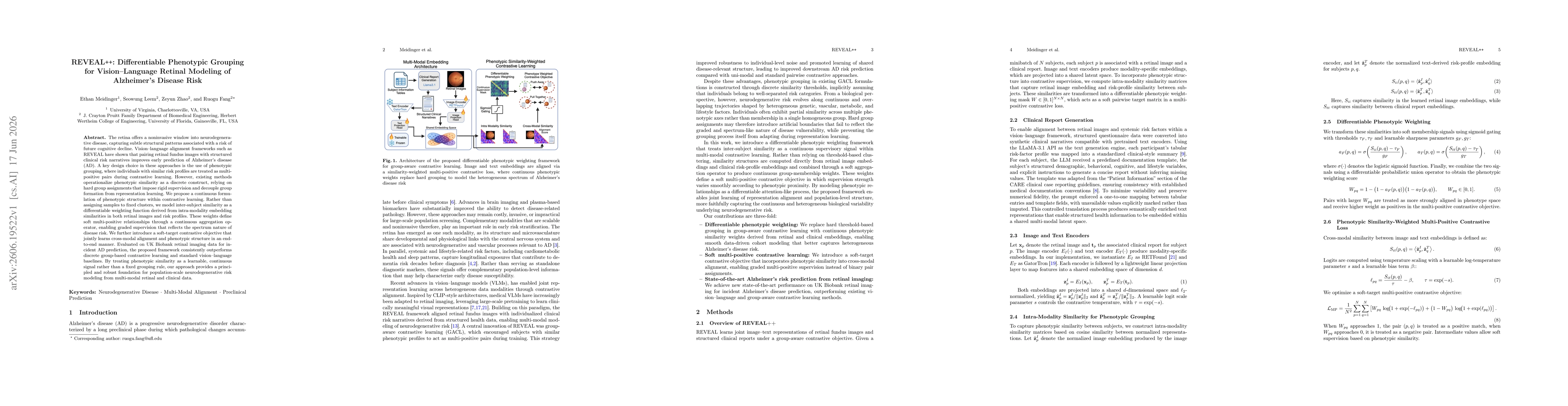 Thumbnail for REVEAL++: Differentiable Phenotypic Grouping for Vision-Language Retinal Modeling of Alzheimer's Disease Risk