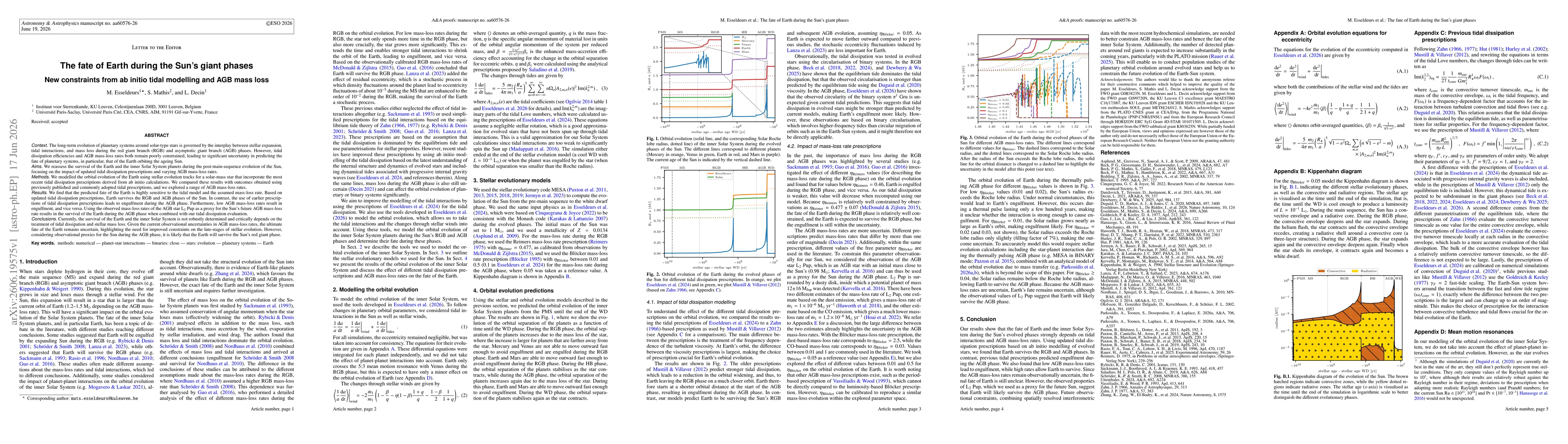 Thumbnail for The fate of Earth during the Sun's giant phases: New constraints from ab initio tidal modelling and AGB mass loss