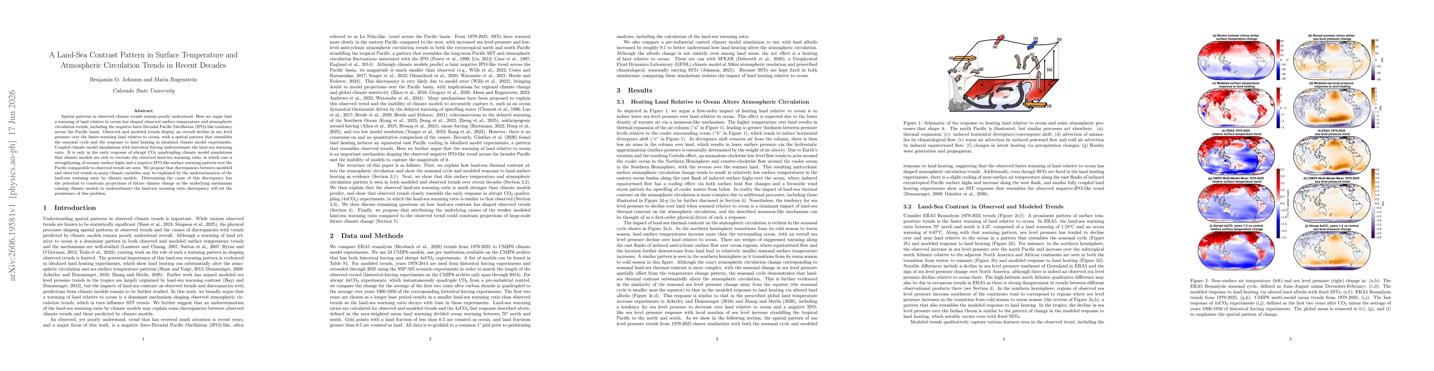 Thumbnail for A Land-Sea Contrast Pattern in Surface Temperature and Atmospheric Circulation Trends in Recent Decades