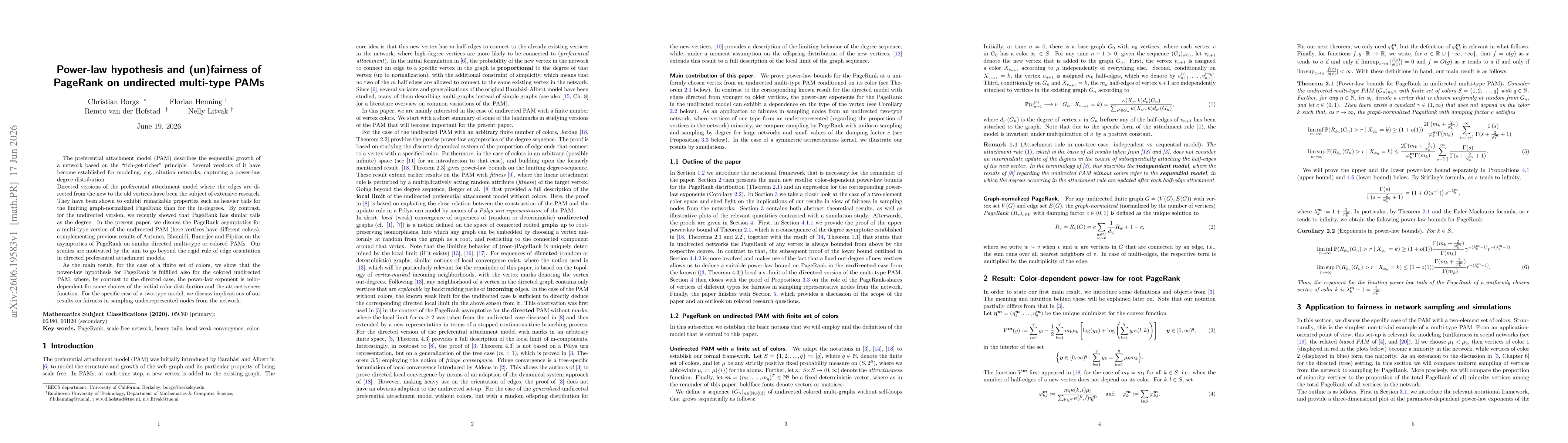 Thumbnail for Power-law hypothesis and (un)fairness of PageRank on undirected multi-type PAMs