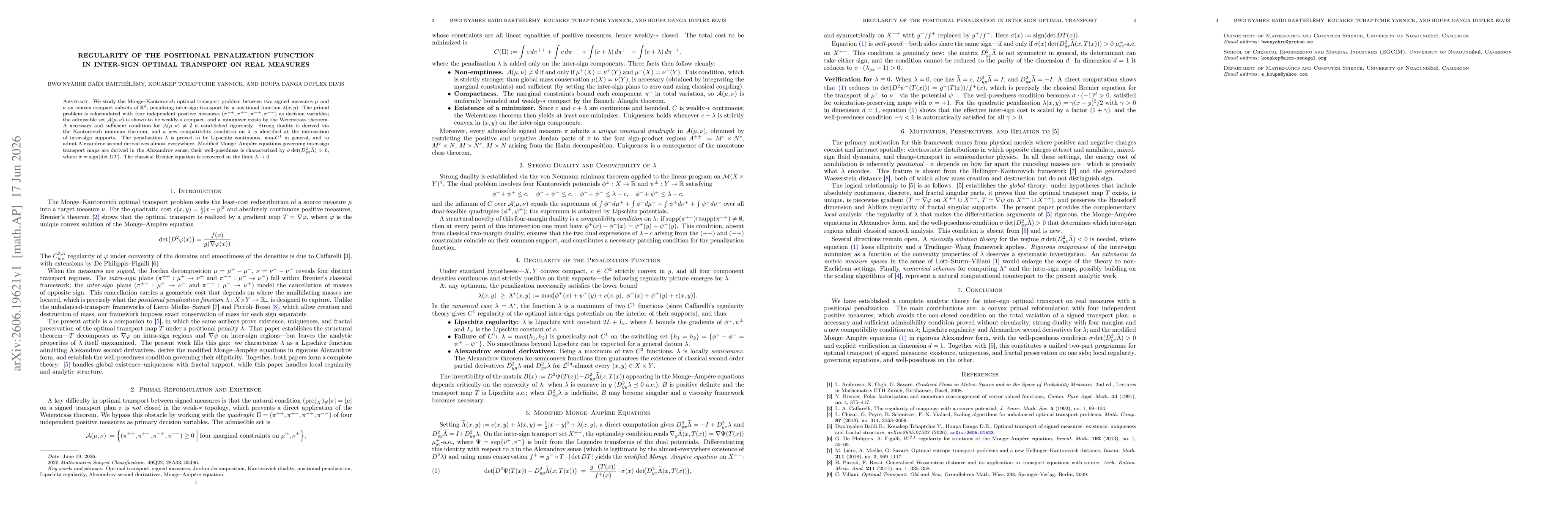 Thumbnail for Regularity of the positional penalization function in inter-sign optimal transport on real measures