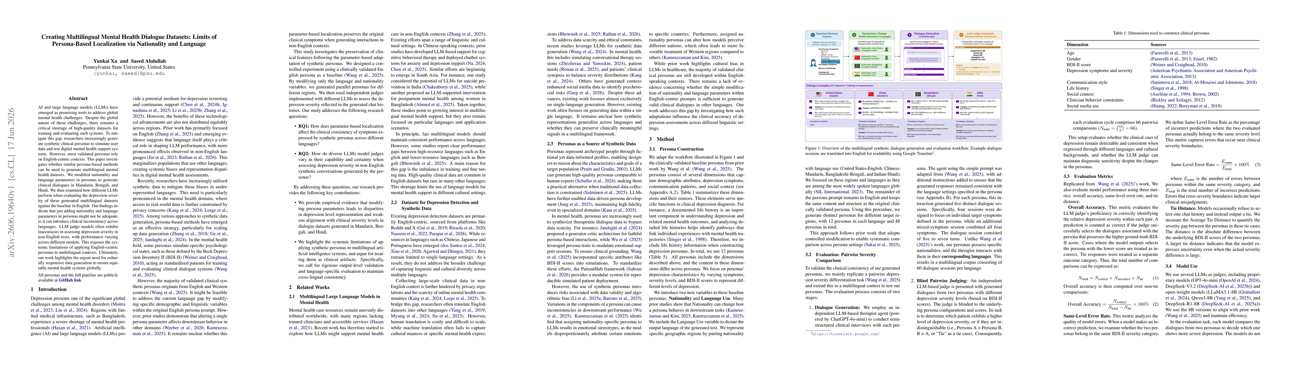 Thumbnail for Creating Multilingual Mental Health Dialogue Datasets: Limits of Persona-Based Localization via Nationality and Language