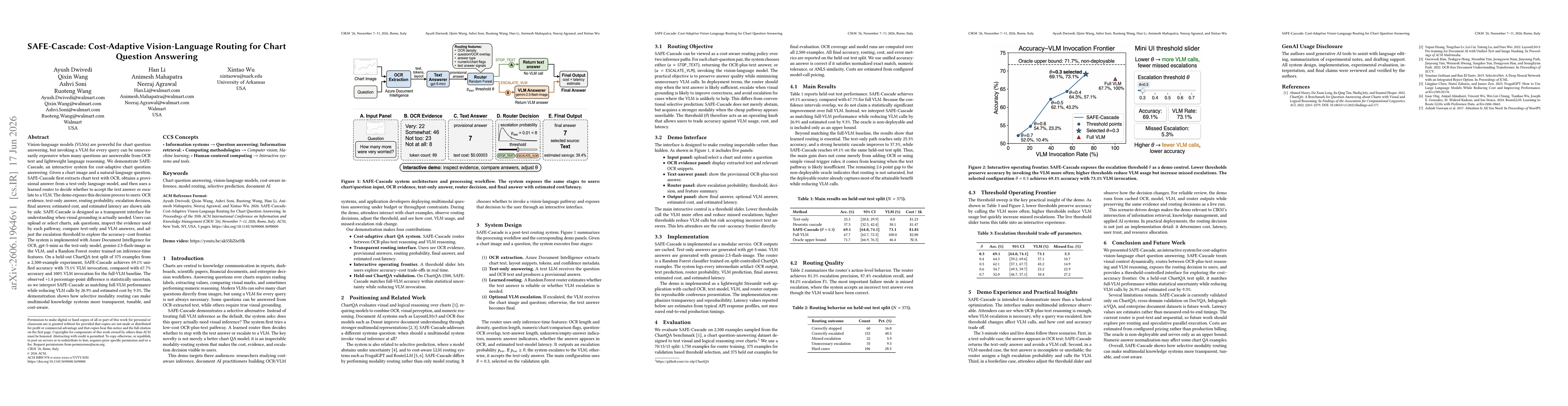 Thumbnail for SAFE-Cascade: Cost-Adaptive Vision-Language Routing for Chart Question Answering