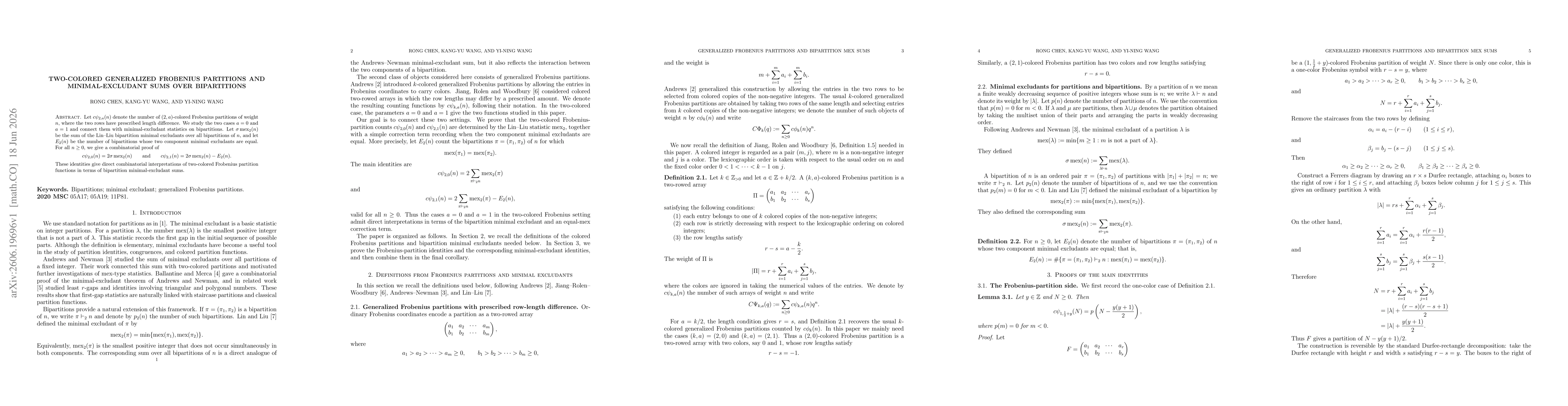 Thumbnail for Two-colored generalized Frobenius partitions and minimal-excludant sums over bipartitions