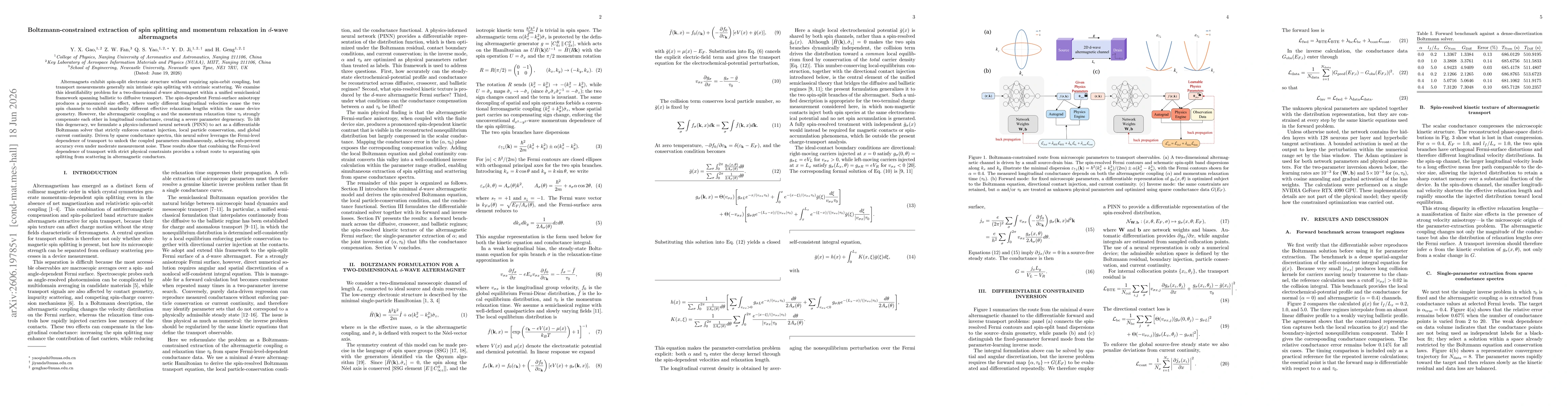 Thumbnail for Boltzmann-constrained extraction of spin splitting and momentum relaxation in d-wave altermagnets