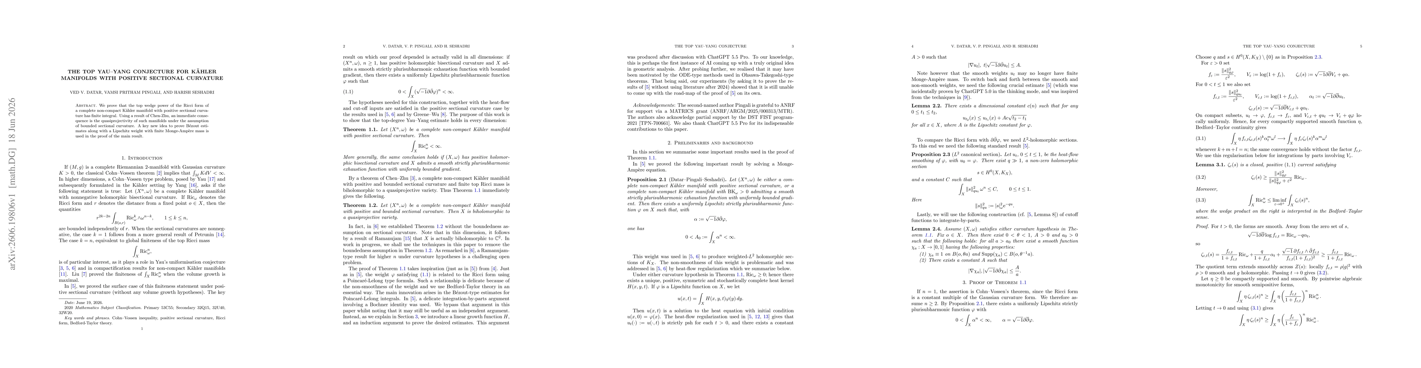 Thumbnail for The top Yau--Yang conjecture for Kähler manifolds with positive sectional curvature