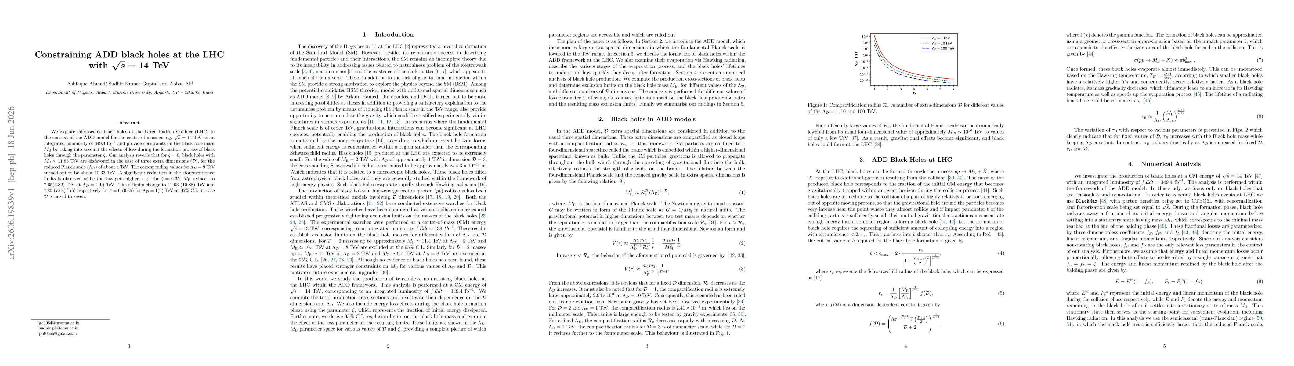 Thumbnail for Constraining ADD black holes at the LHC with $\sqrt{s} = 14$ TeV