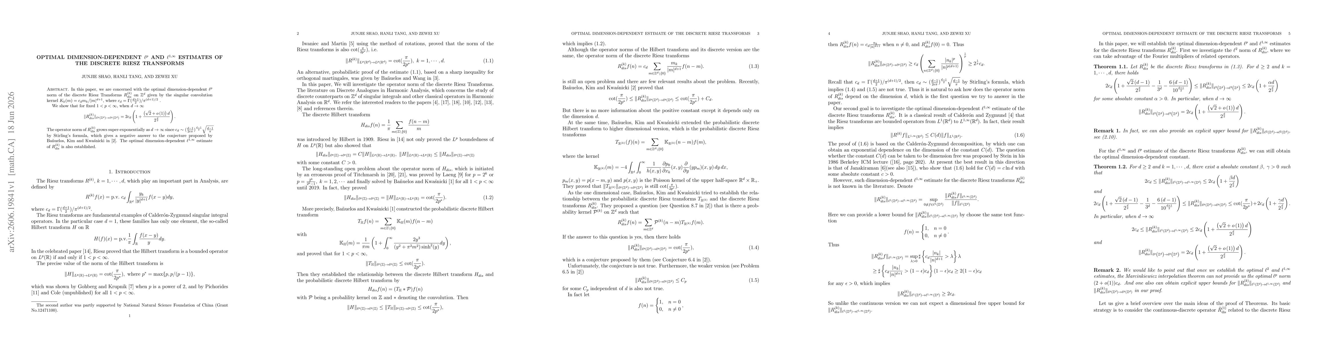Thumbnail for Optimal dimension-dependent $\ell^p$ and $\ell^{1,\infty}$ estimates of the discrete Riesz Transforms