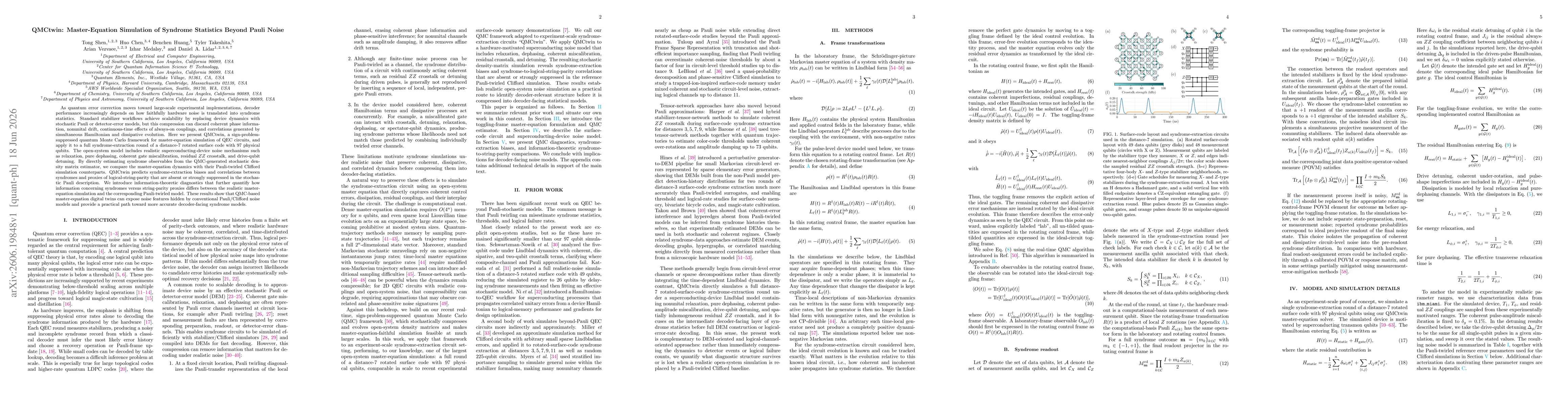 Thumbnail for QMCtwin: Master-Equation Simulation of Syndrome Statistics Beyond Pauli Noise