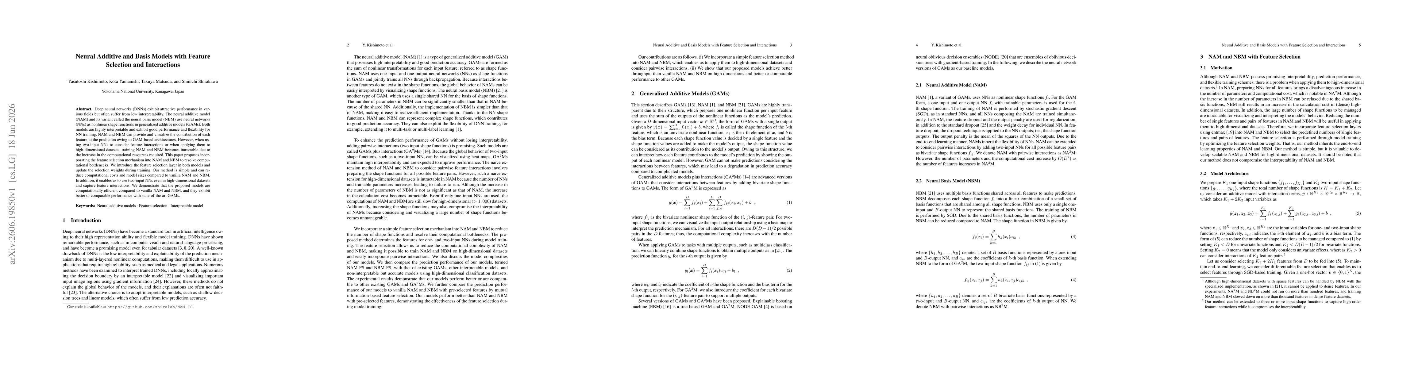Thumbnail for Neural Additive and Basis Models with Feature Selection and Interactions