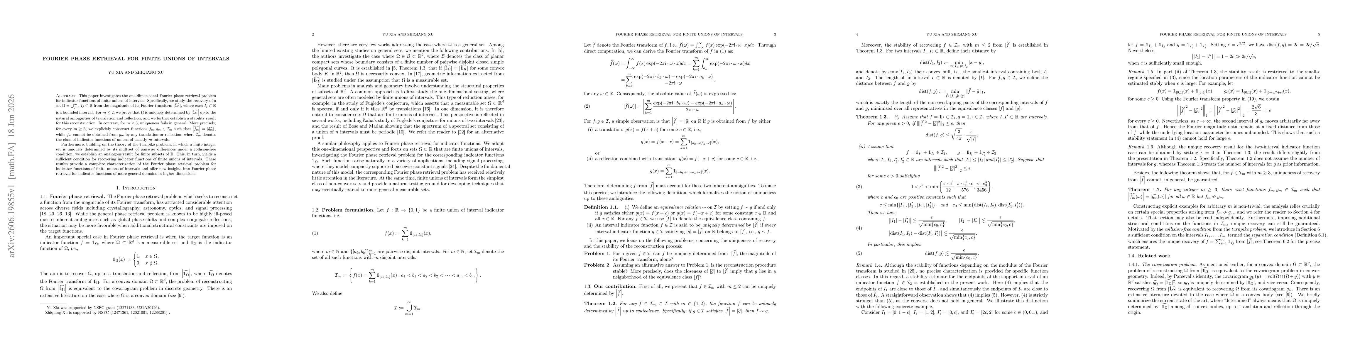 Thumbnail for Fourier Phase Retrieval for Finite Unions of Intervals