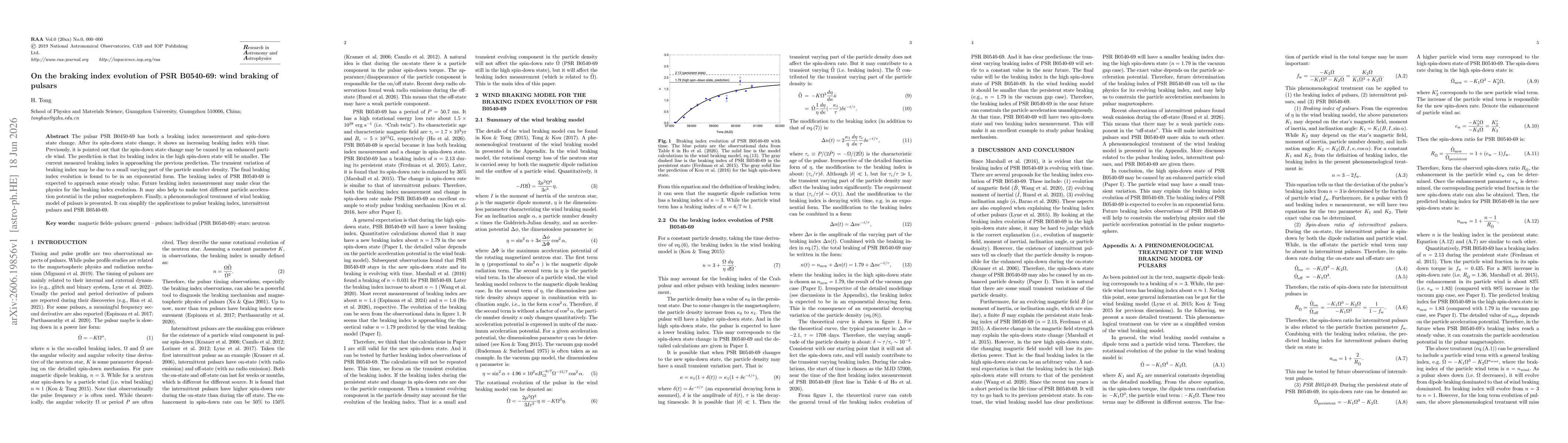 Thumbnail for On the braking index evolution of PSR B0540-69: wind braking of pulsars