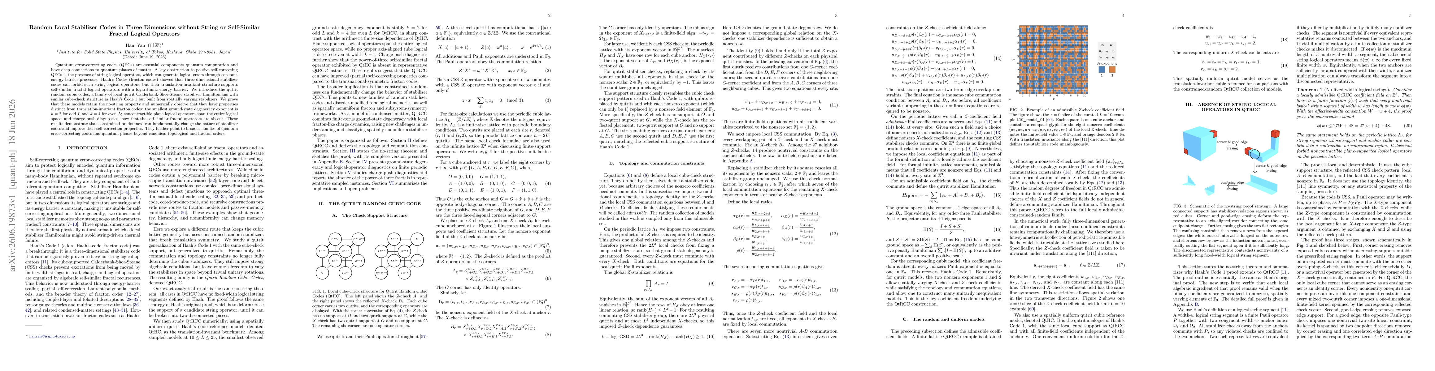 Thumbnail for Random Local Stabilizer Codes in Three Dimensions without String or Self-Similar Fractal Logical Operators