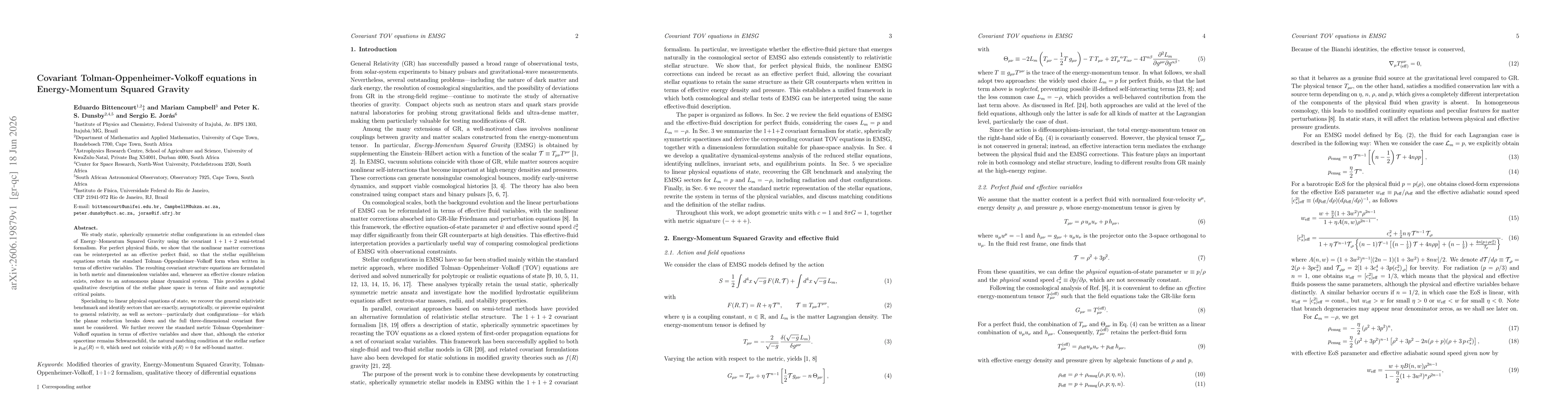 Thumbnail for Covariant Tolman-Oppenheimer-Volkoff equations in Energy-Momentum Squared Gravity