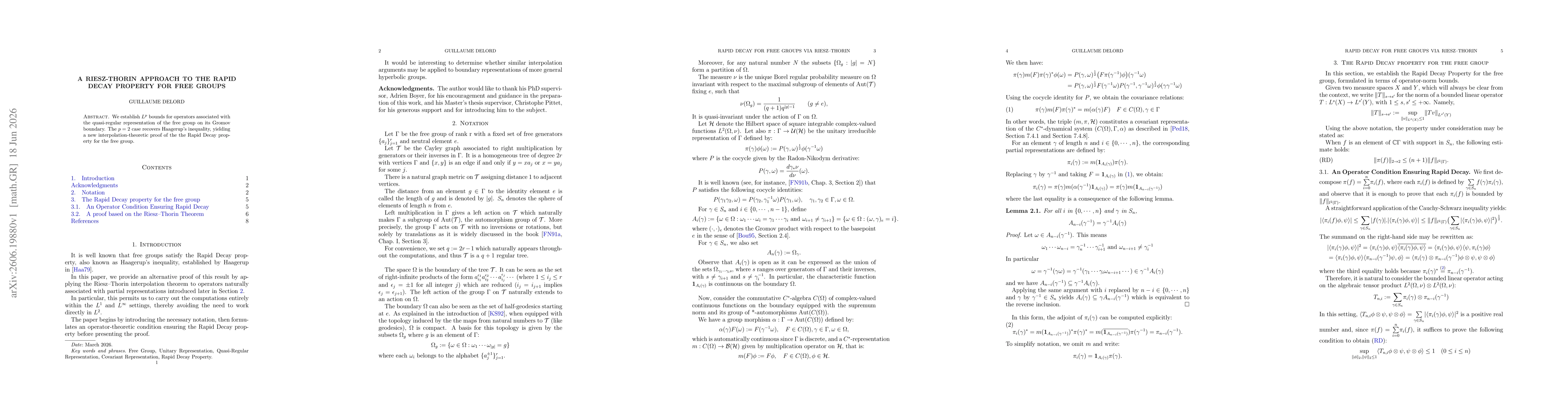 Thumbnail for A Riesz-Thorin Approach to the Rapid Decay Property for Free Groups