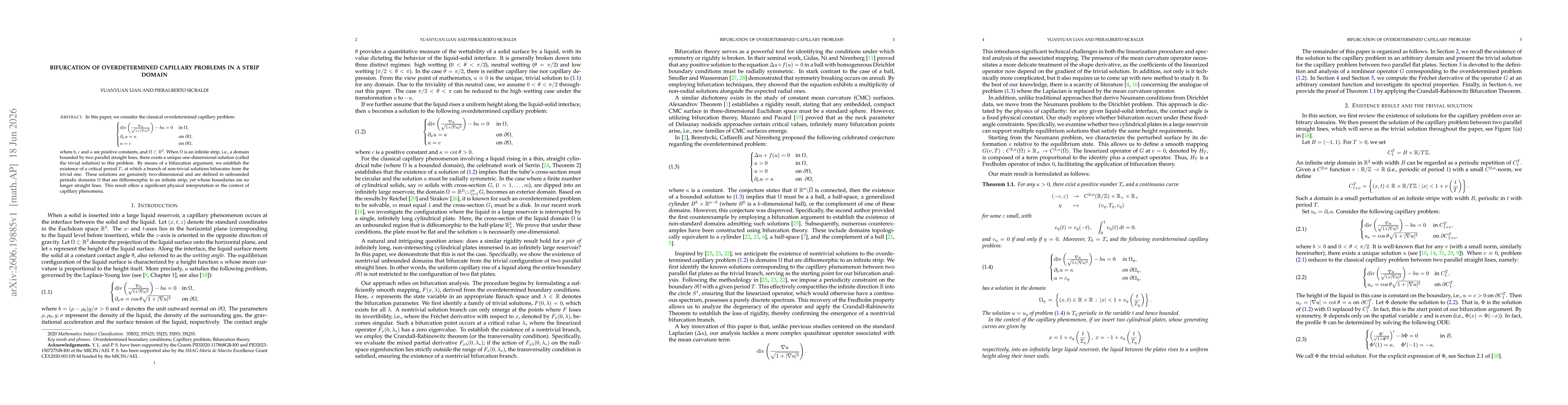 Thumbnail for Bifurcation of overdetermined capillary problems in a strip domain