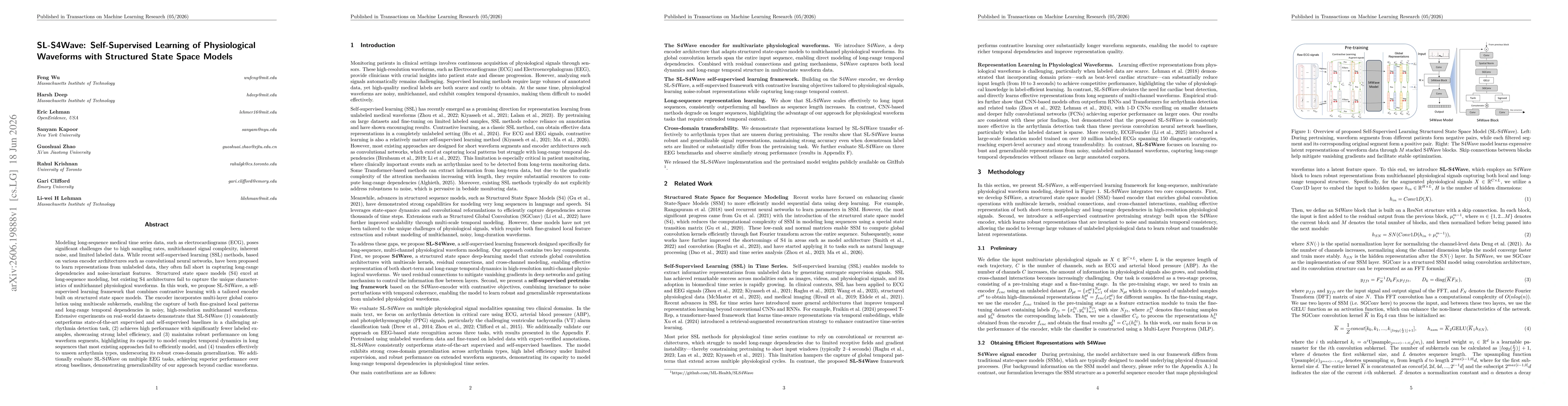 Thumbnail for SL-S4Wave: Self-Supervised Learning of Physiological Waveforms with Structured State Space Models
