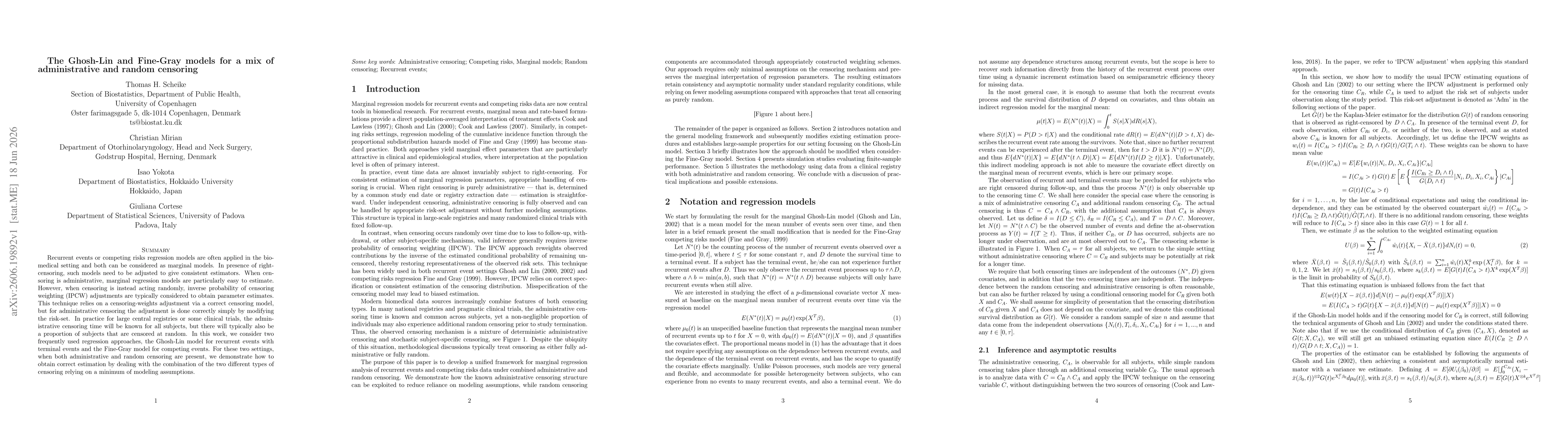Thumbnail for The Ghosh-Lin and Fine-Gray models for a mix of administrative and random censoring