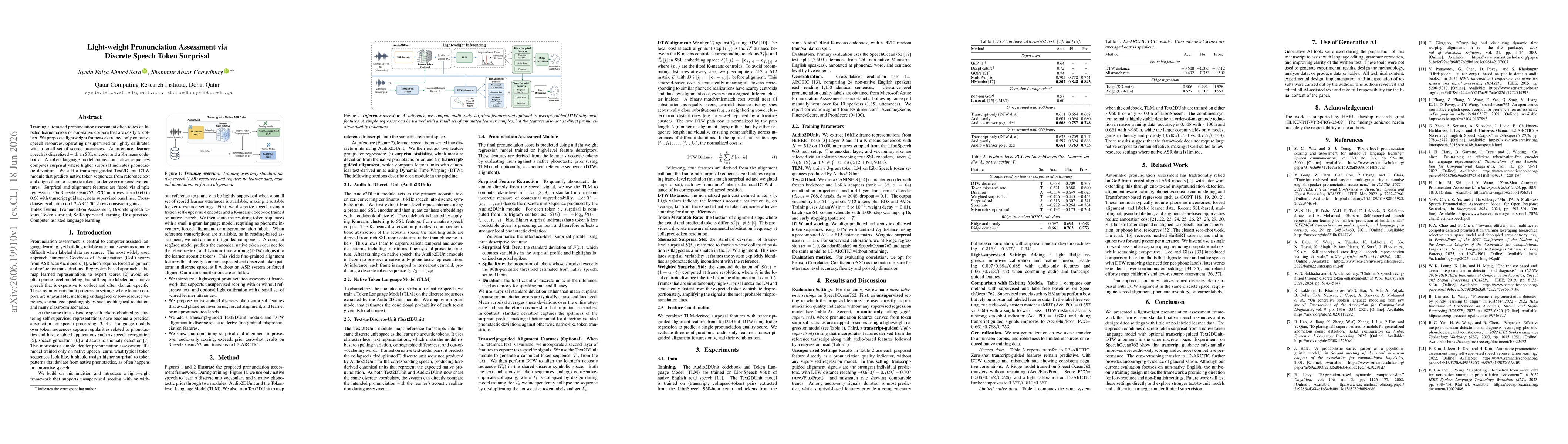 Thumbnail for Light-weight Pronunciation Assessment via Discrete Speech Token Surprisal