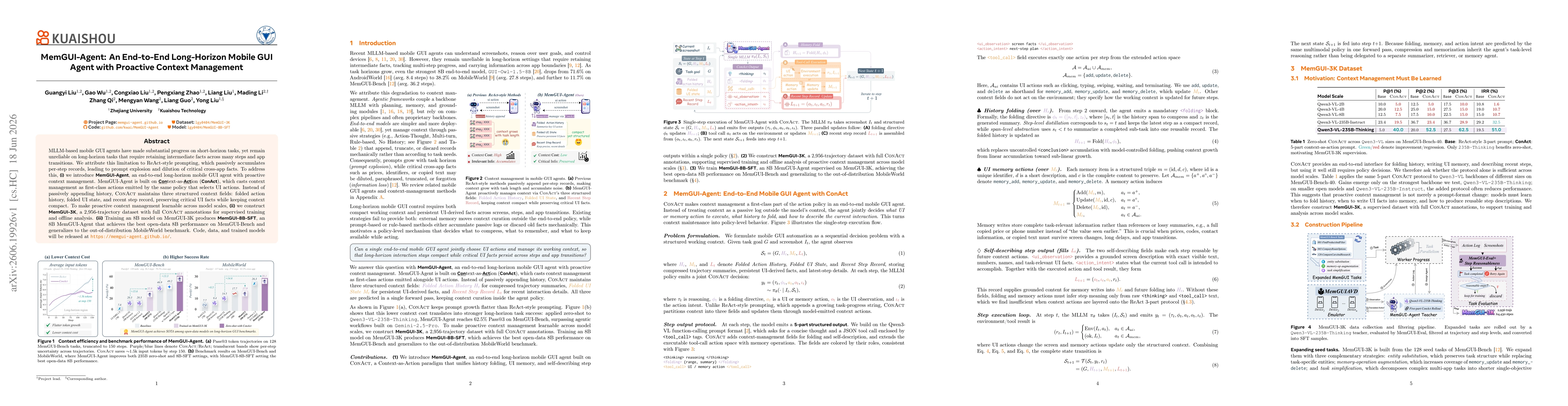 Thumbnail for MemGUI-Agent: An End-to-End Long-Horizon Mobile GUI Agent with Proactive Context Management