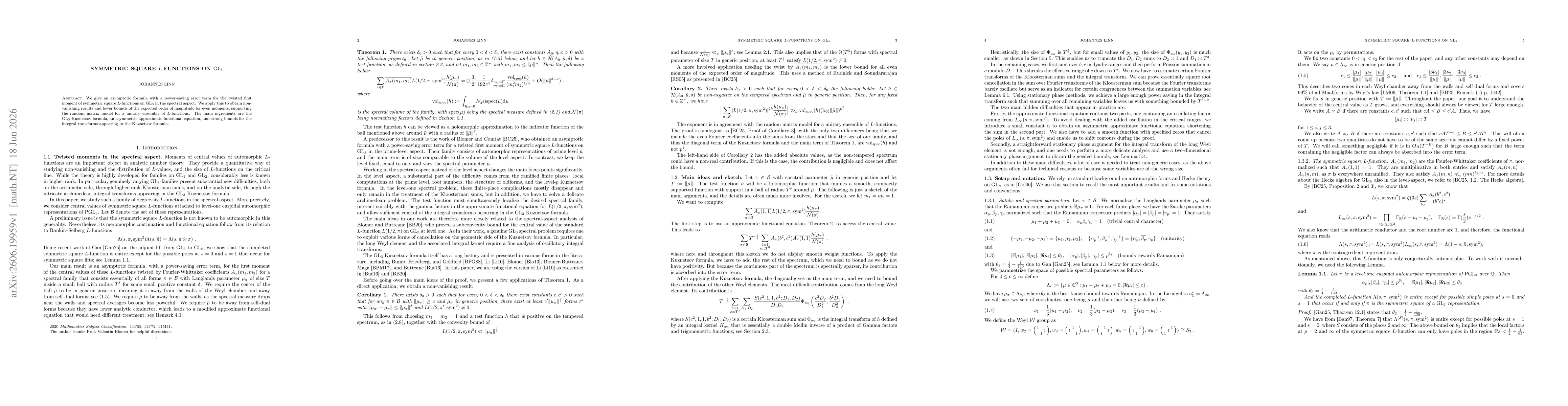 Thumbnail for Symmetric square $L$-functions on $\mathrm{GL}_3$