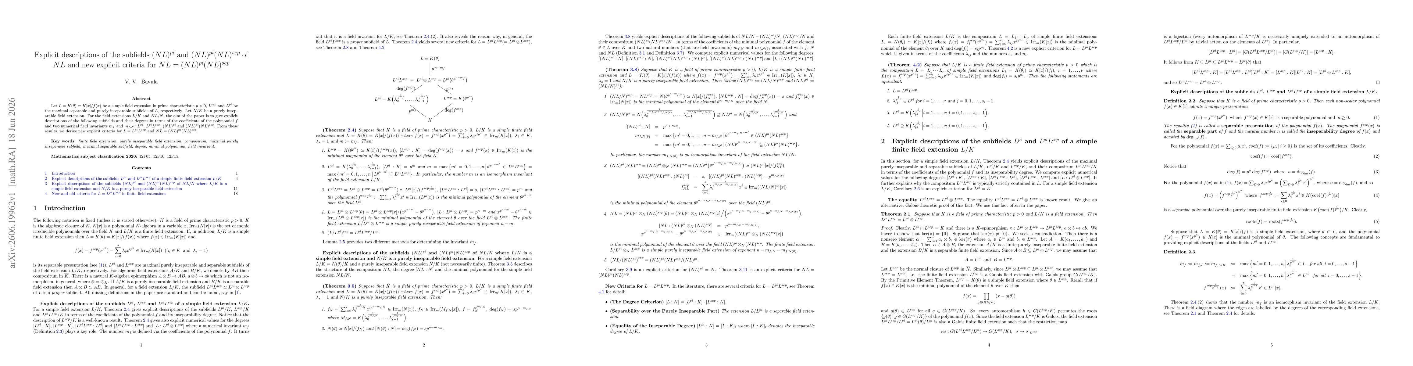 Thumbnail for Explicit descriptions of the subfields $(NL)^{pi}$ and $(NL)^{pi}(NL)^{sep}$ of $NL$ and new explicit criteria for $NL = (NL)^{pi}(NL)^{sep}$
