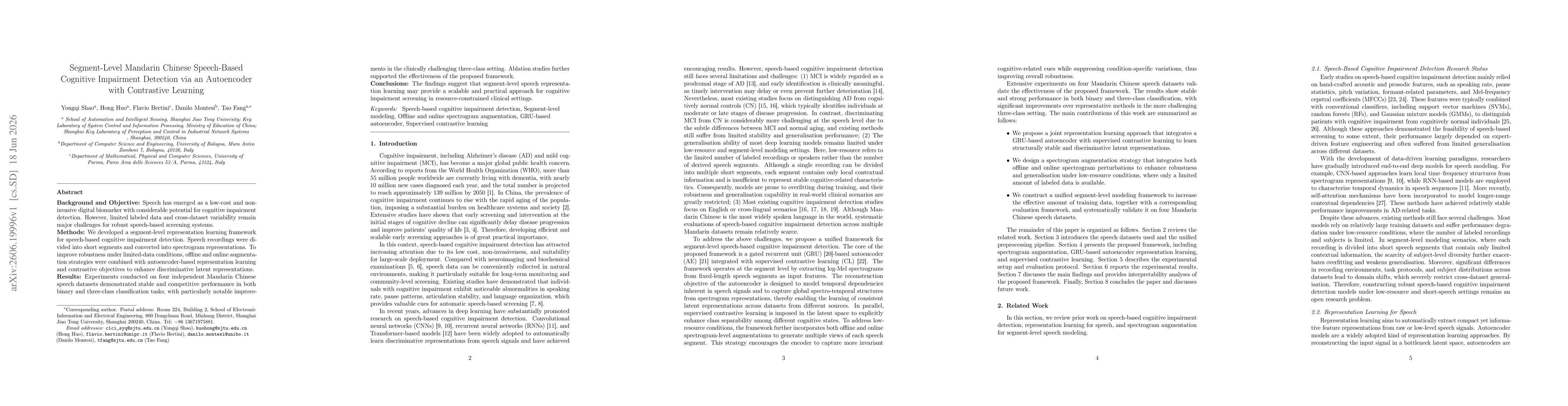Thumbnail for Segment-Level Mandarin Chinese Speech-Based Cognitive Impairment Detection via an Autoencoder with Contrastive Learning