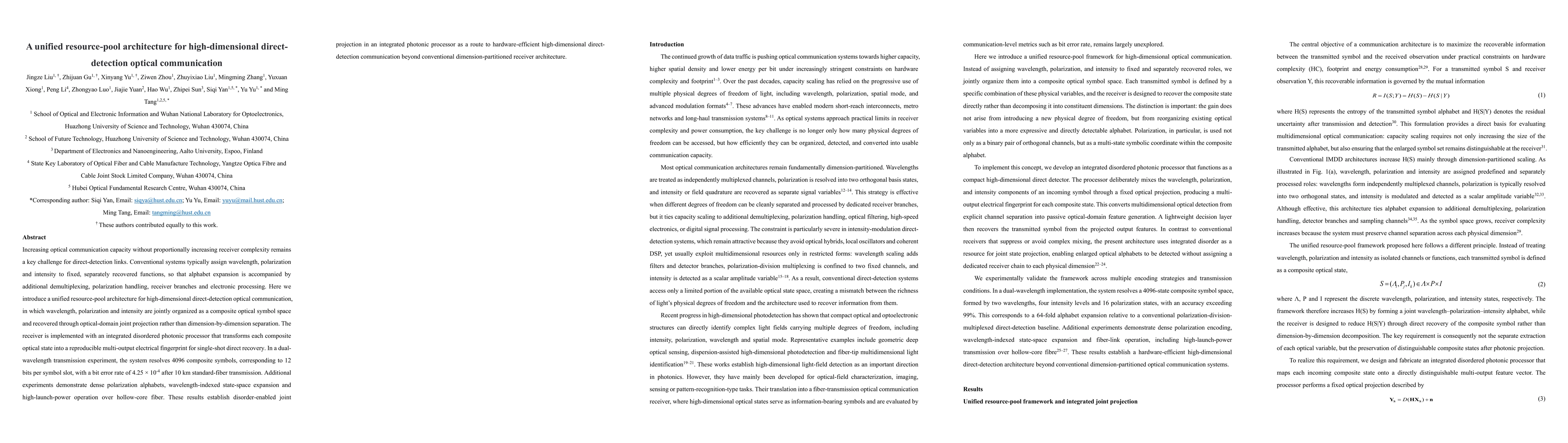 Thumbnail for A unified resource-pool architecture for high-dimensional direct-detection optical communication