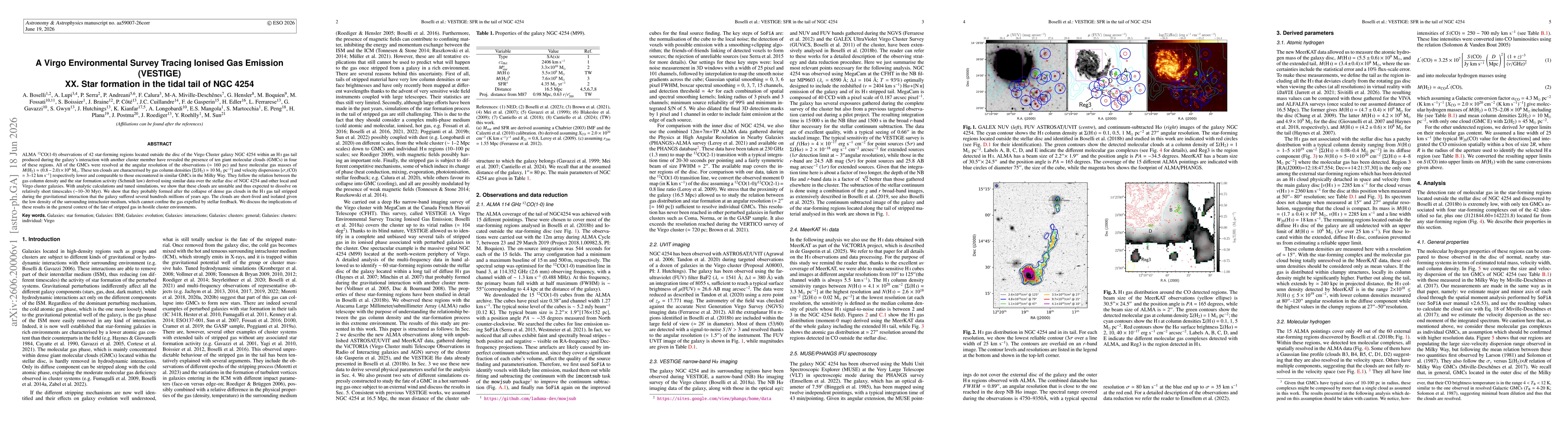 Thumbnail for A Virgo Environmental Survey Tracing Ionised Gas Emission (VESTIGE) XX. Star formation in the tidal tail of NGC 4254