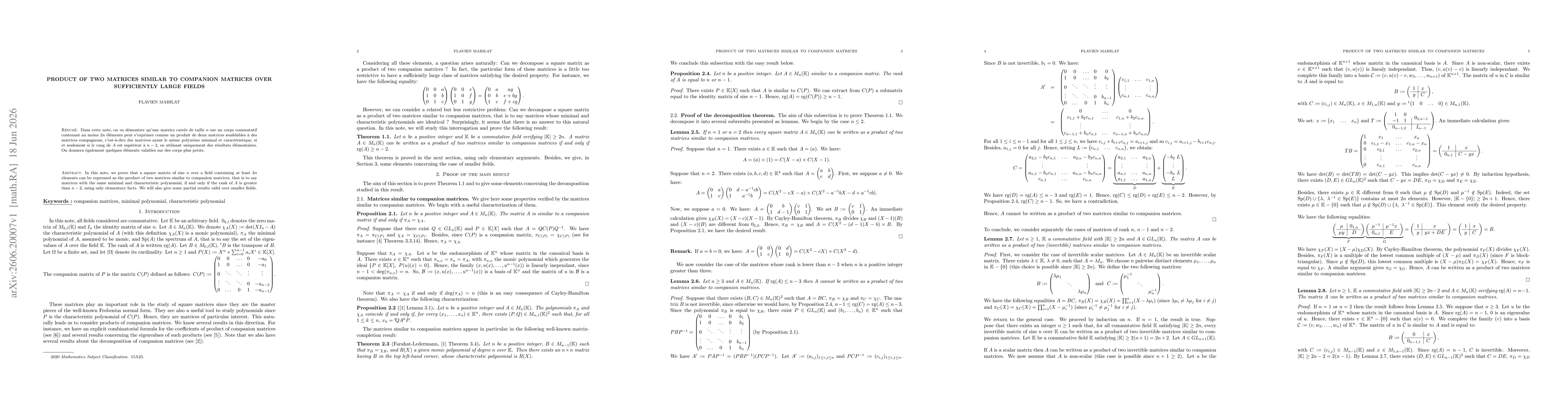 Thumbnail for Product of two matrices similar to companion matrices over sufficiently large fields