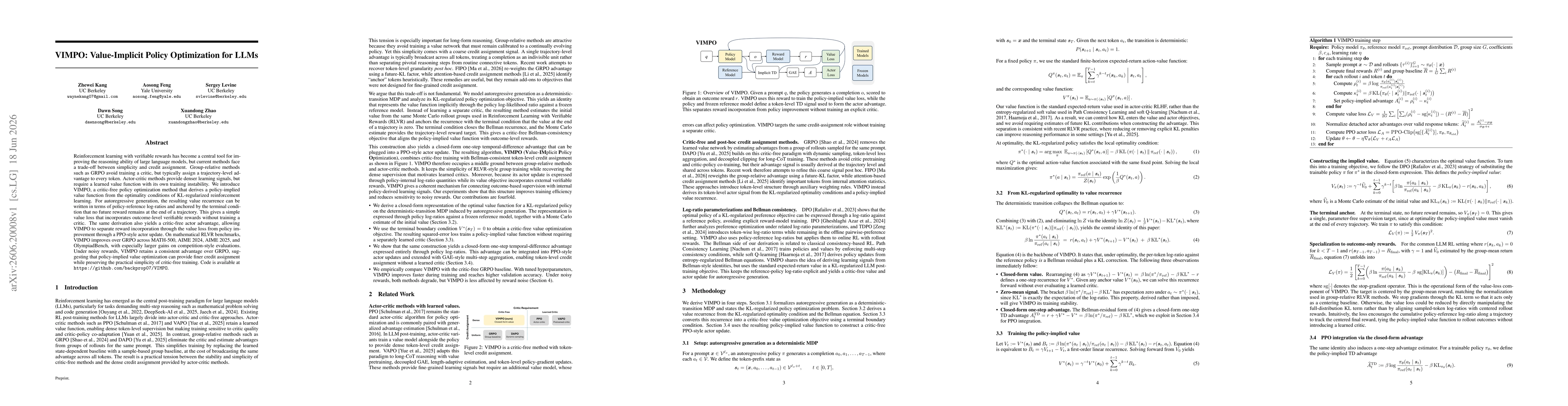 Thumbnail for VIMPO: Value-Implicit Policy Optimization for LLMs