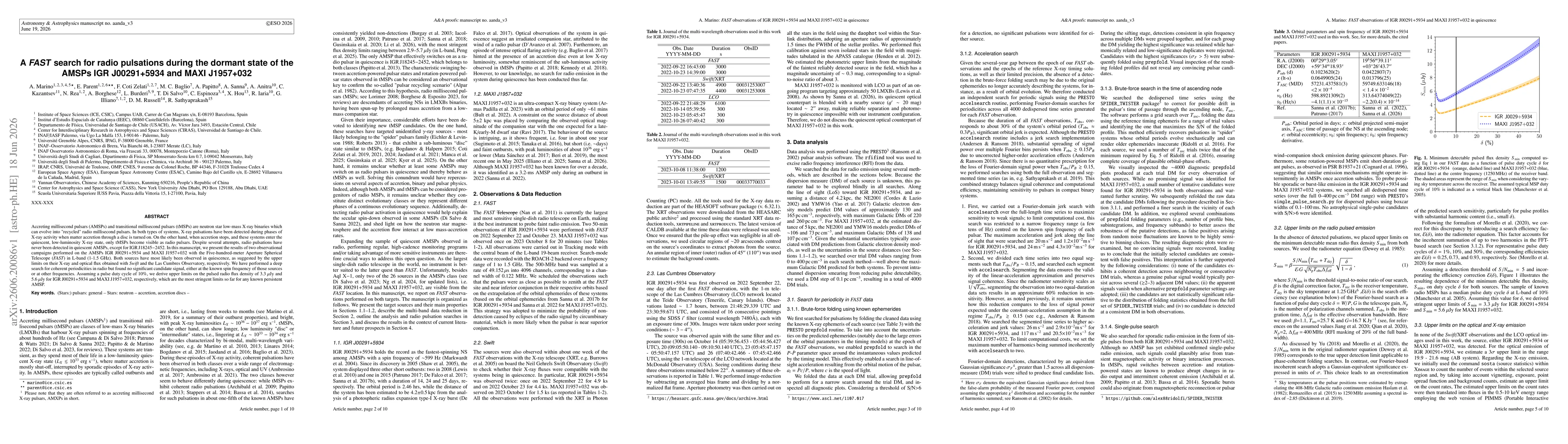 Thumbnail for A FAST search for radio pulsations during the dormant state of the AMSPs IGR J00291+5934 and MAXI J1957+032