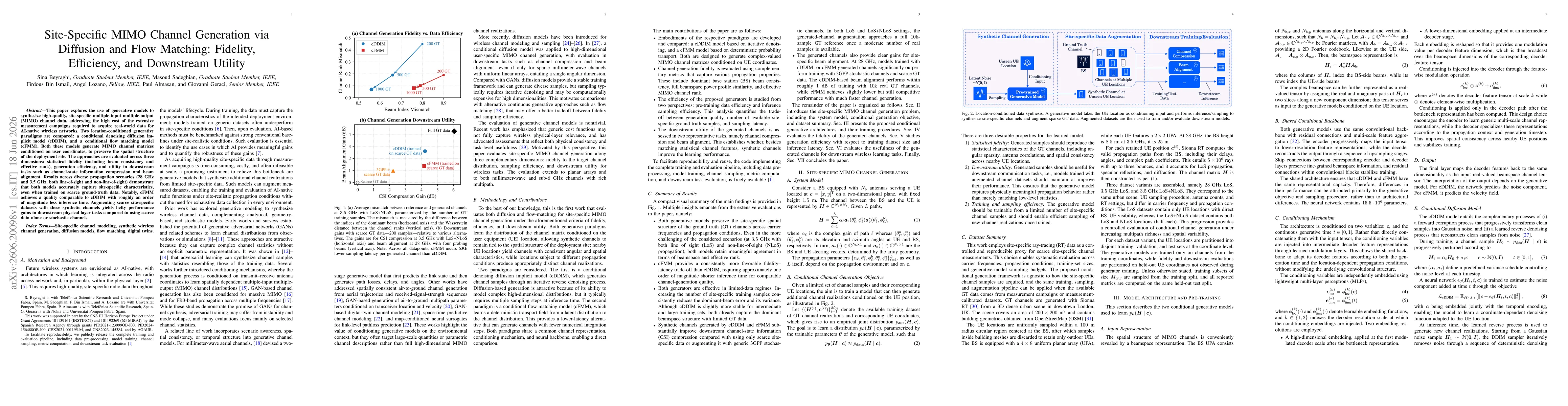 Thumbnail for Site-Specific MIMO Channel Generation via Diffusion and Flow Matching: Fidelity, Efficiency, and Downstream Utility