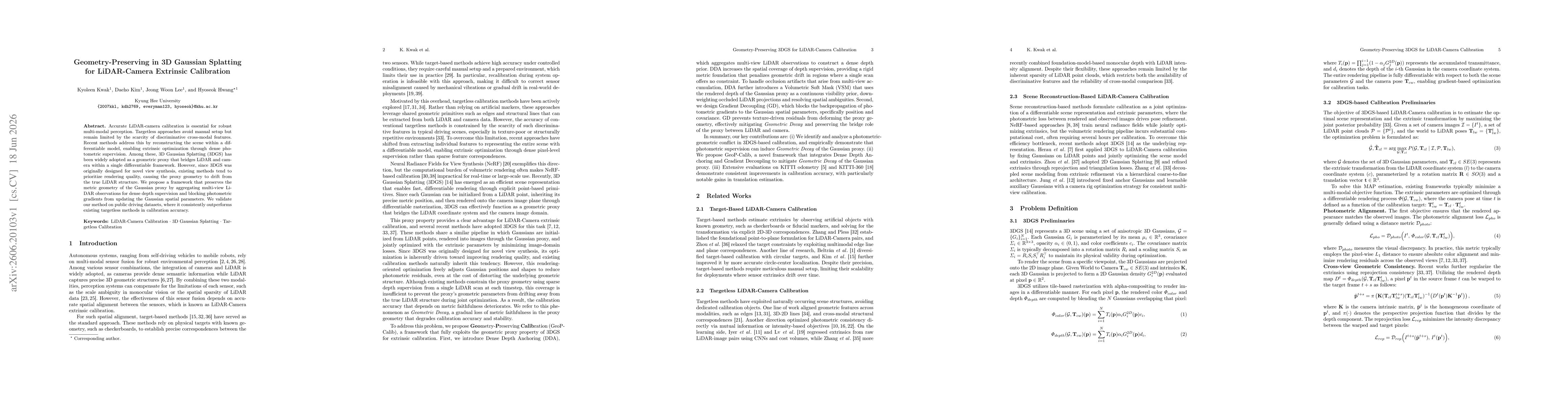 Thumbnail for Geometry-Preserving in 3D Gaussian Splatting for LiDAR-Camera Extrinsic Calibration
