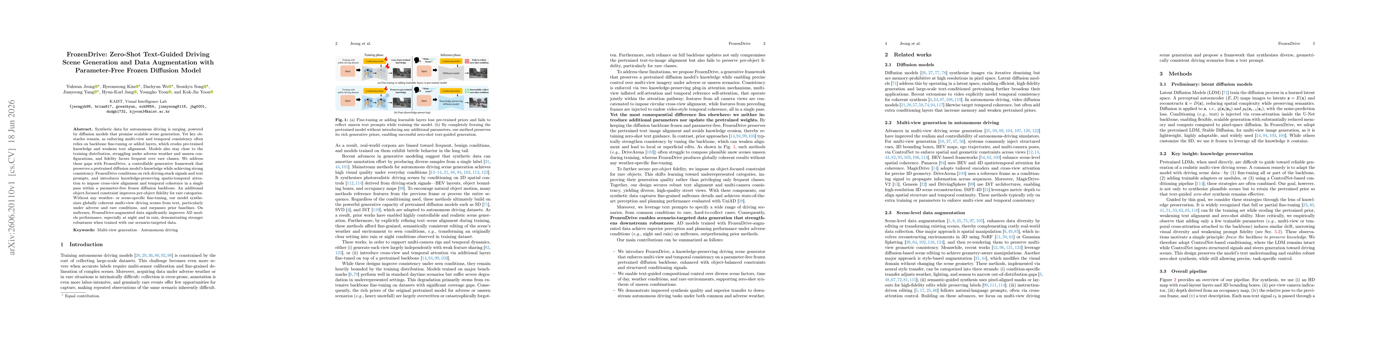 Thumbnail for FrozenDrive: Zero-Shot Text-Guided Driving Scene Generation and Data Augmentation with Parameter-Free Frozen Diffusion Model