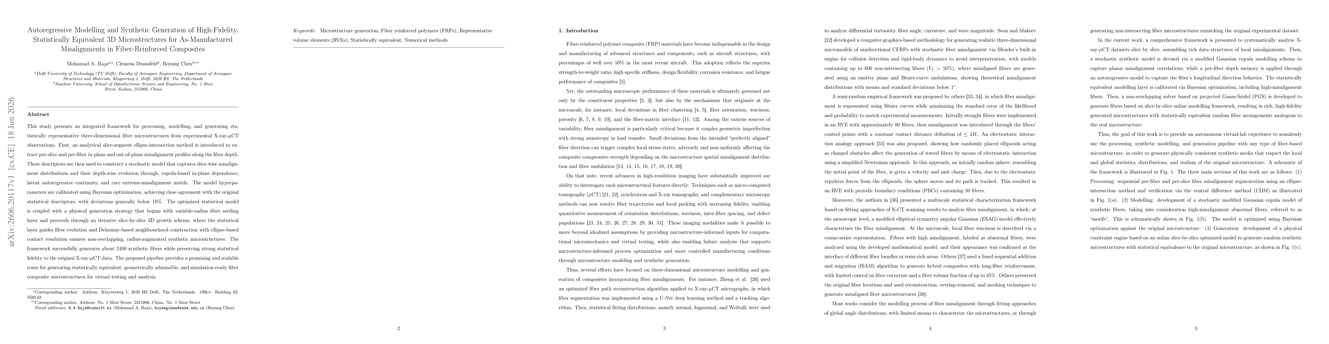 Thumbnail for Autoregressive Modelling and Synthetic Generation of High-Fidelity, Statistically Equivalent 3D Microstructures for As-Manufactured Misalignments in Fiber-Reinforced Composites