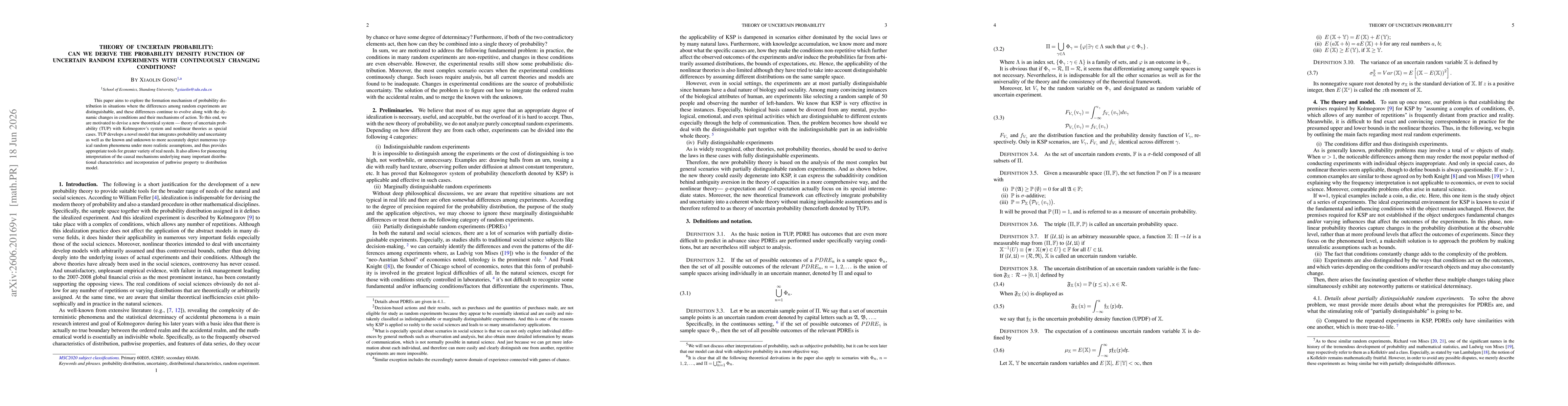 Thumbnail for Theory of uncertain probability: can we derive the probability density function of uncertain random experiments with continuously changing conditions?