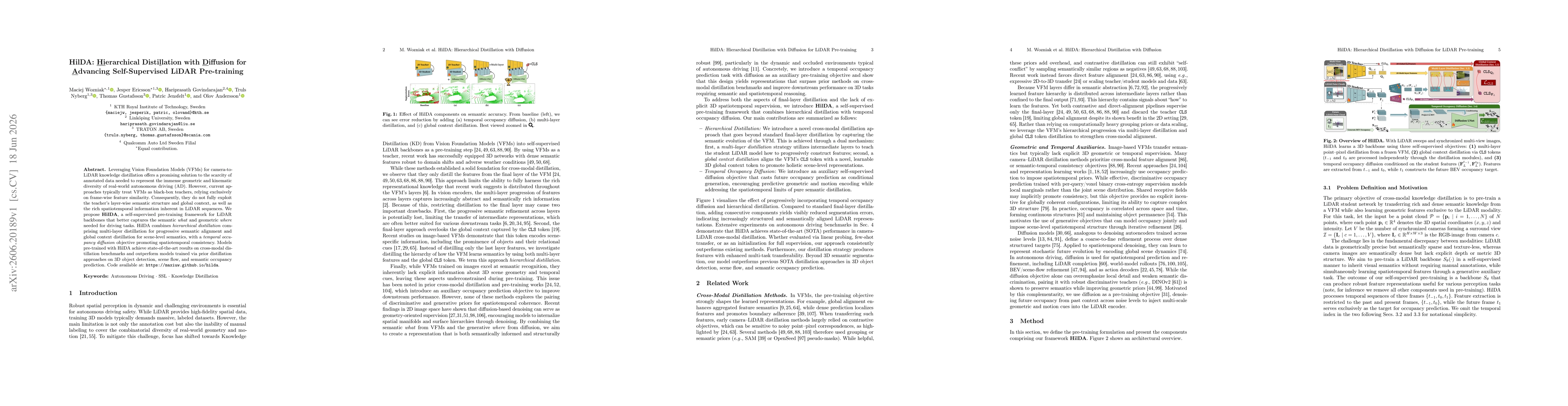 Thumbnail for HilDA: Hierarchical Distillation with Diffusion for Advancing Self-Supervised LiDAR Pre-trainin