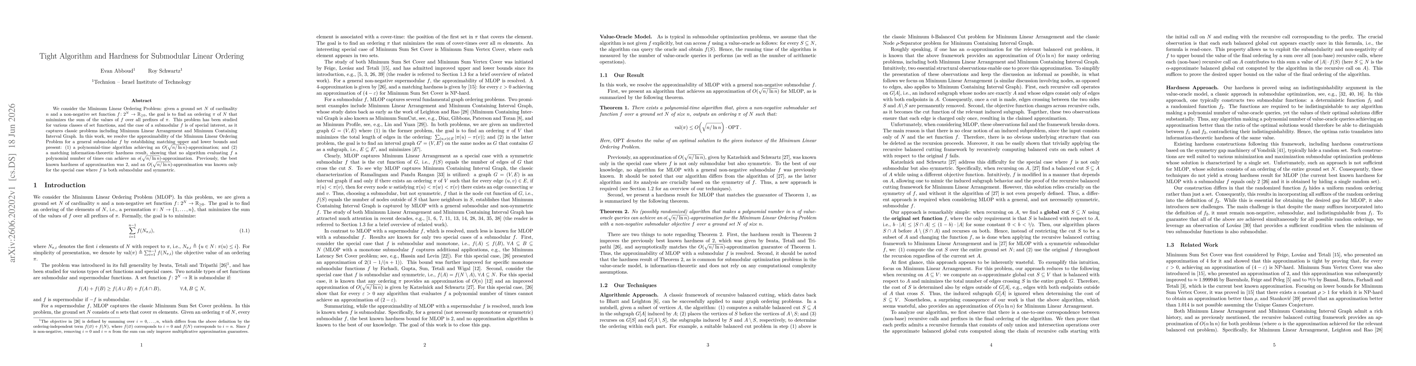 Thumbnail for Tight Algorithm and Hardness for Submodular Linear Ordering