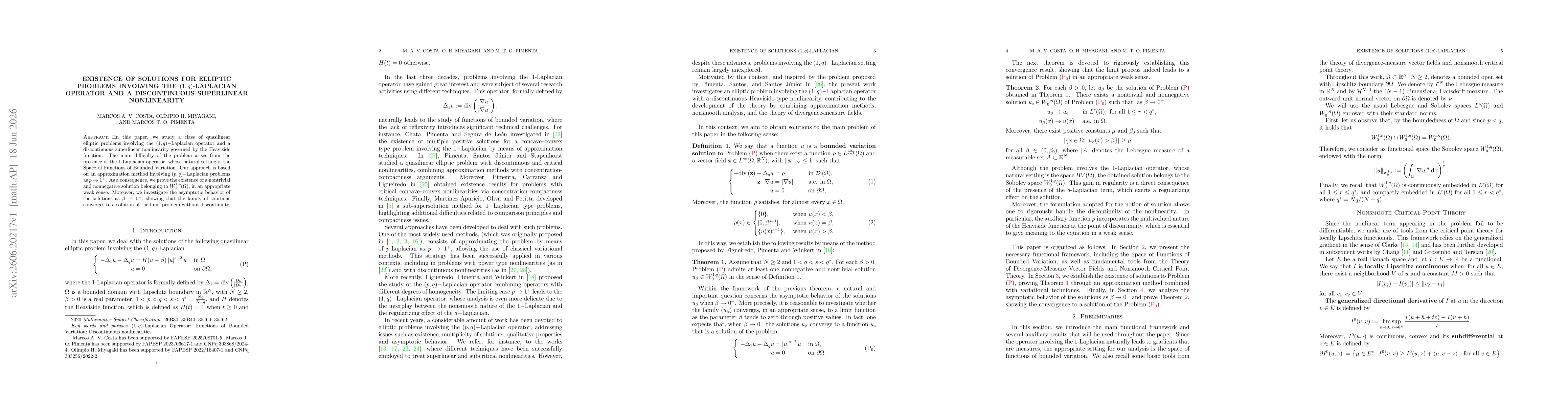 Thumbnail for Existence of solutions for elliptic problems involving the $(1,q)$-Laplacian operator and a discontinuous superlinear nonlinearity