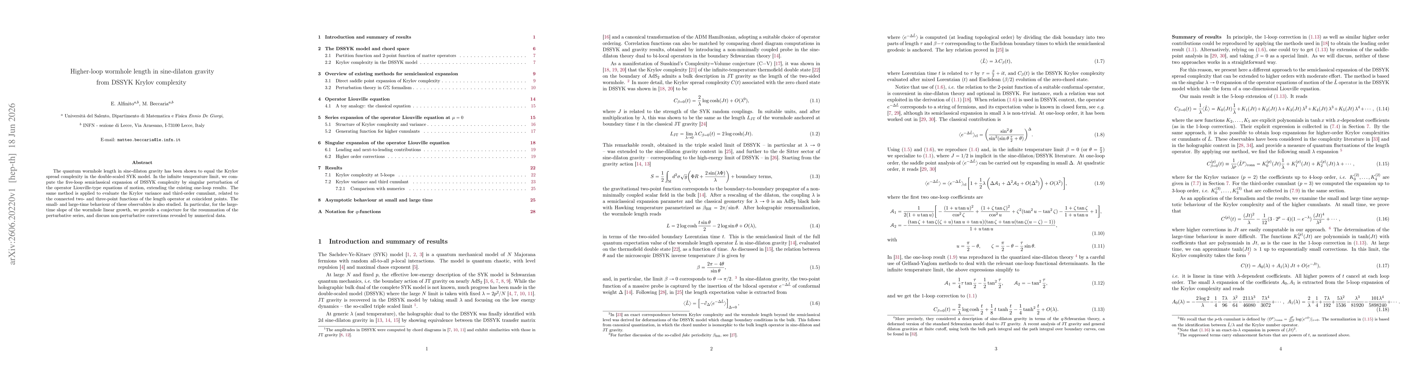 Thumbnail for Higher-loop wormhole length in sine-dilaton gravity from DSSYK Krylov complexity