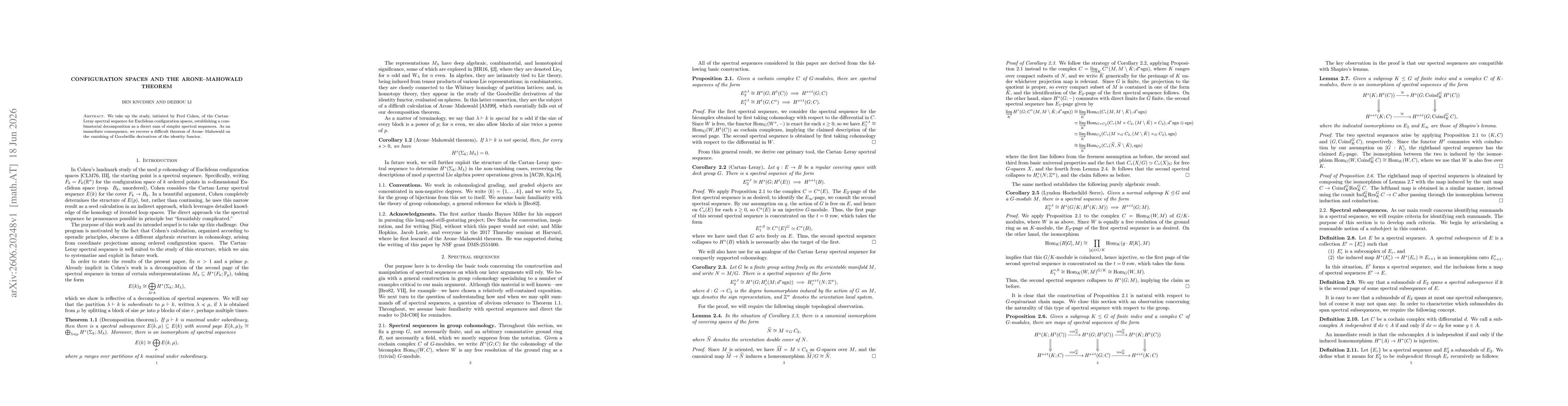 Thumbnail for Configuration spaces and the Arone--Mahowald theorem