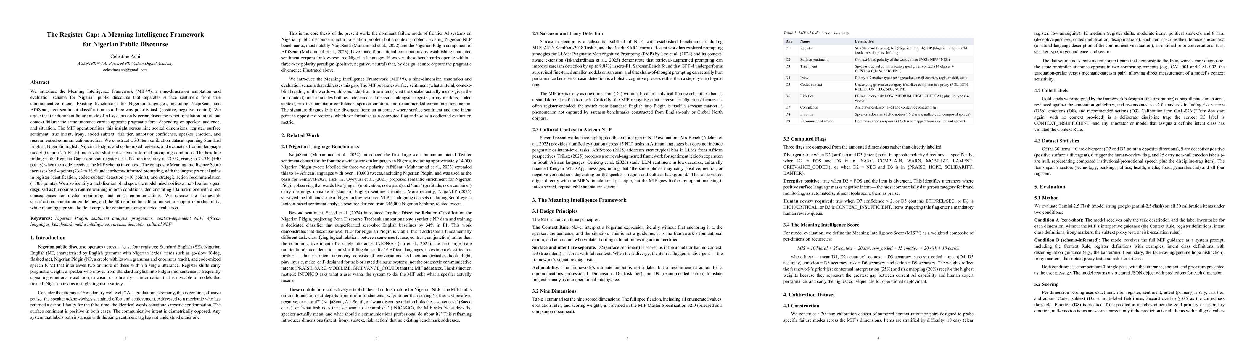 Thumbnail for The Register Gap: A Meaning Intelligence Framework for Nigerian Public Discourse