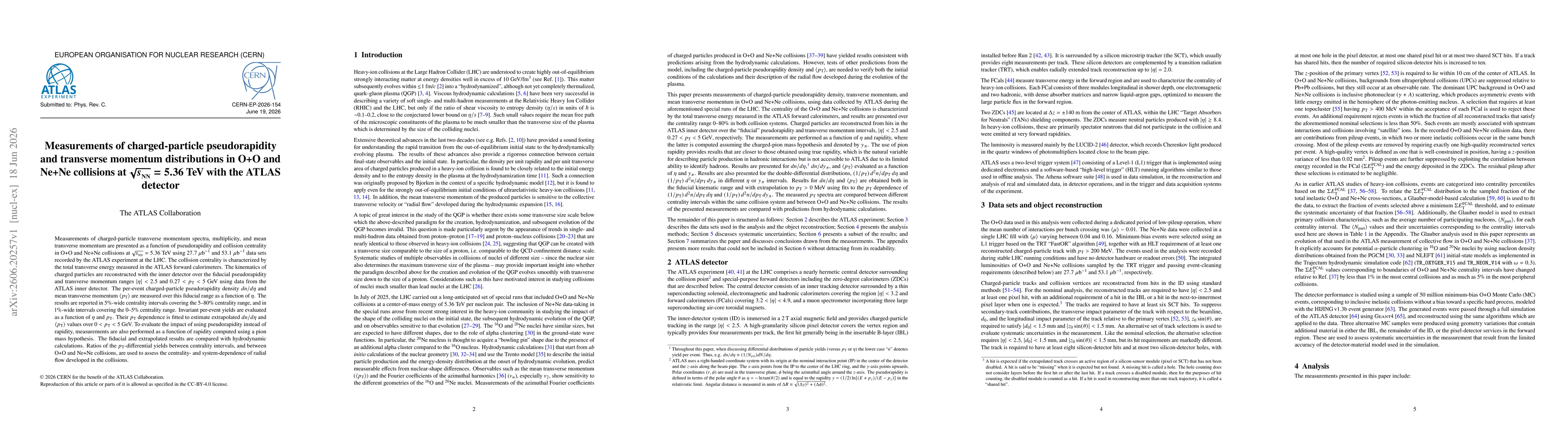 Thumbnail for Measurements of charged-particle pseudorapidity and transverse momentum distributions in O+O and Ne+Ne collisions at $\sqrt{s_{_\text{NN}}} = 5.36$ TeV with the ATLAS detector