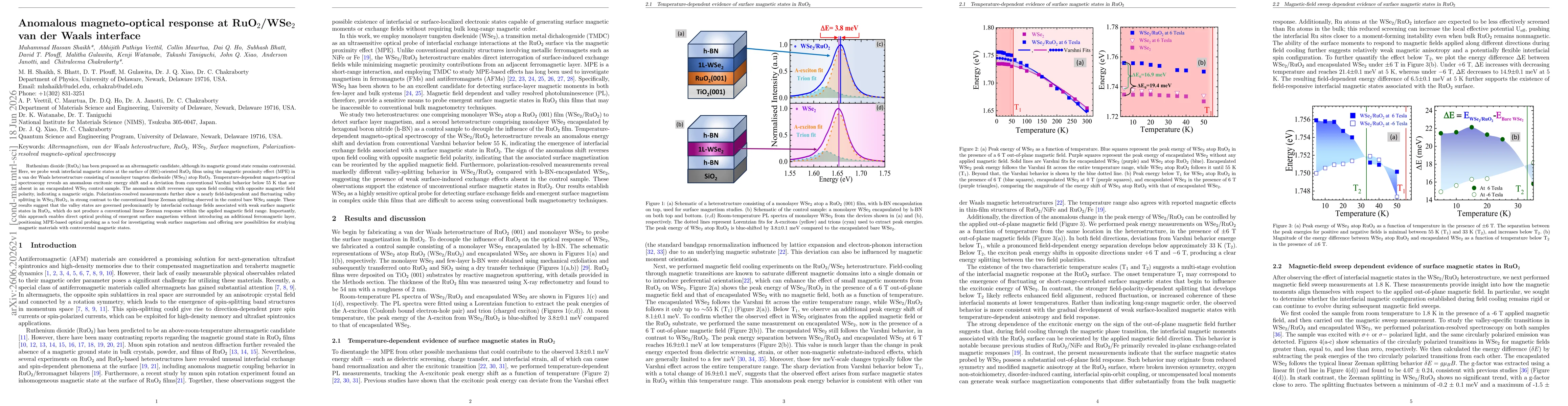 Thumbnail for Anomalous magneto-optical response at $\mathrm{RuO_2 / WSe_2}$ van der Waals interface